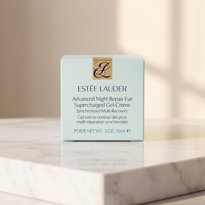 Estée Lauder Advanced Night Repair Eye Supercharged Gel-Creme box on pedestal