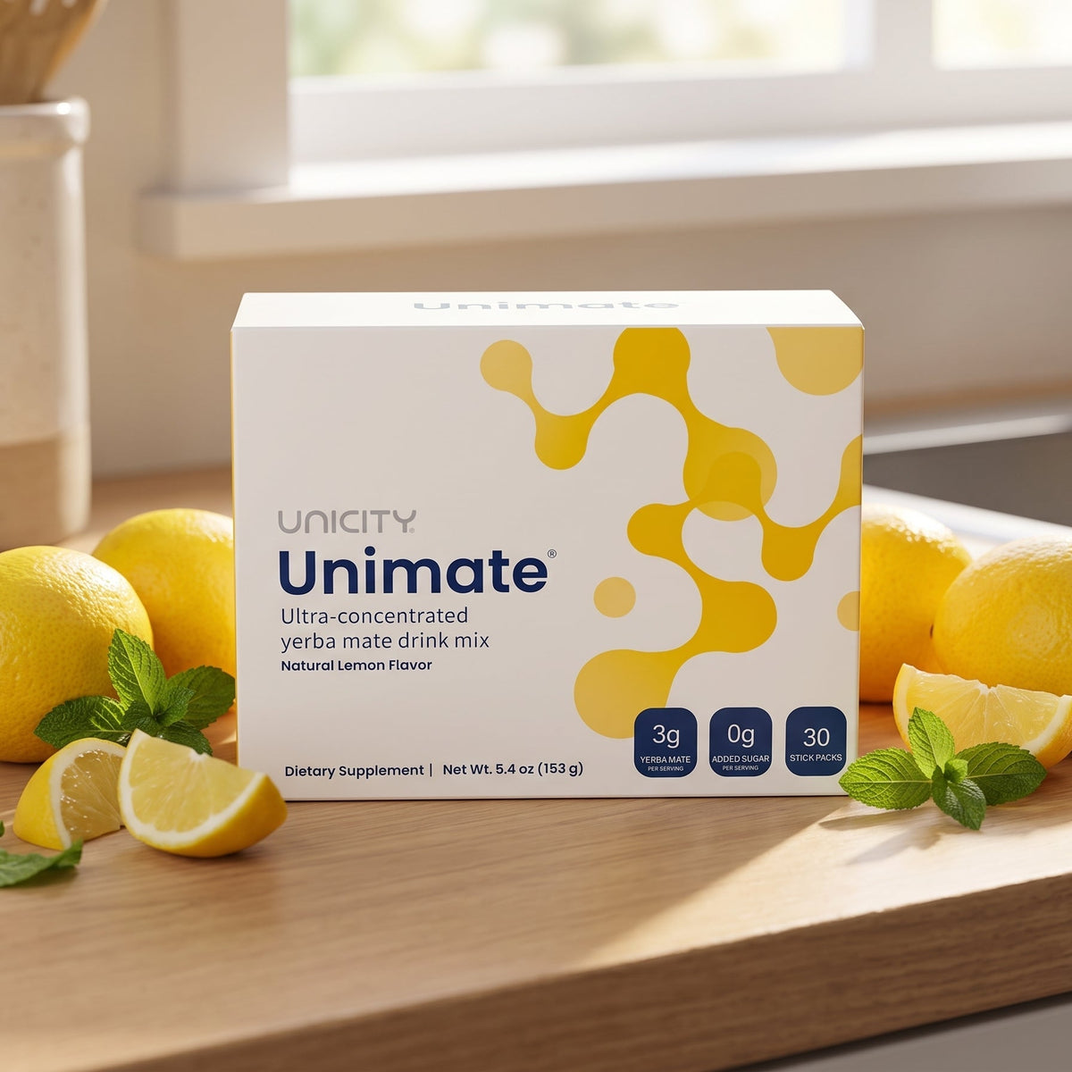 Unicity Unimate Lemon Flavor Supplement – Pack of 30 – New – Free Shipping